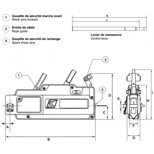 Schéma treuil manuel à câble passant T500
