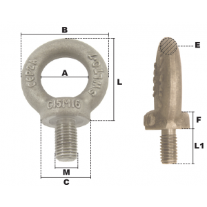 Anneau de levage mâle filetage M6 x 24 mm - CMU 90 kg