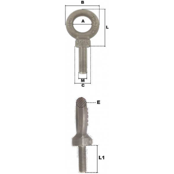 Long zincplated male lifting ring