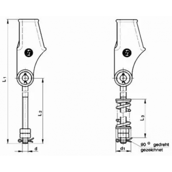 Tige de suspension asymétrique à ressort DIN 43148