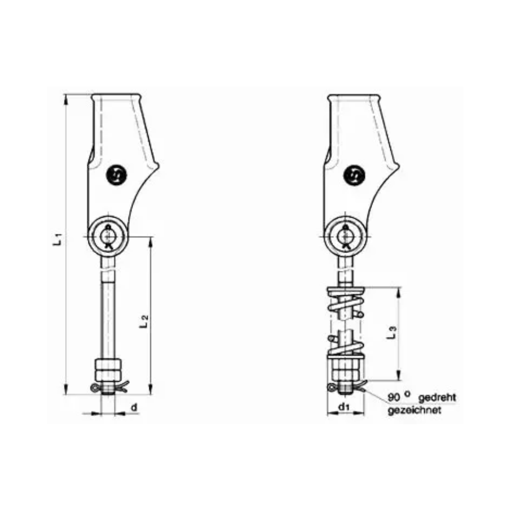 Tige de suspension asymétrique à ressort DIN 43148