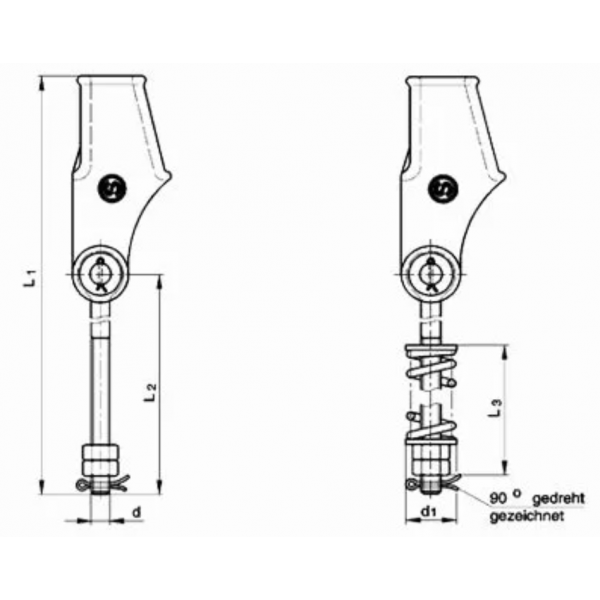 Tige de suspension asymétrique à ressort DIN 13411-6