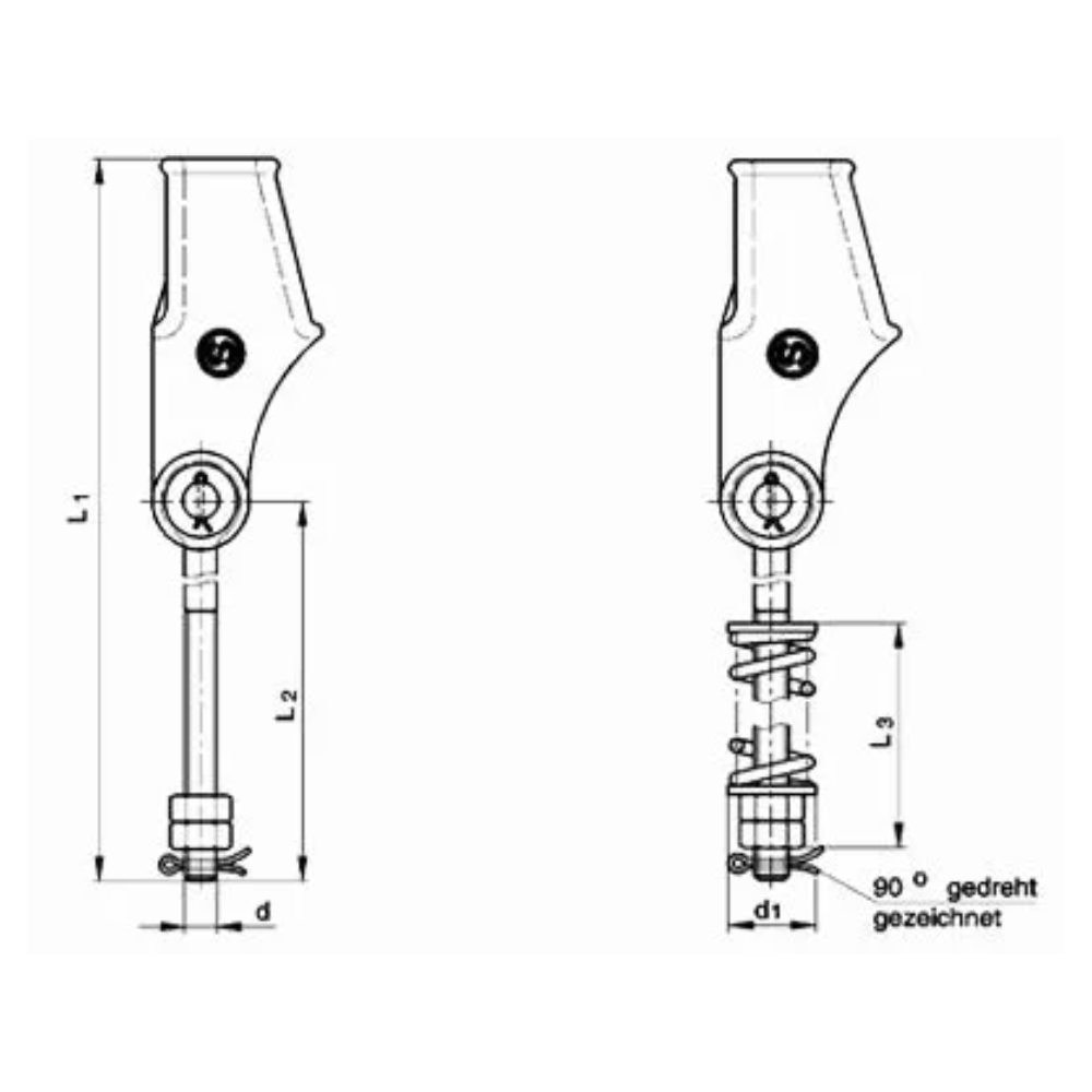 Tige de suspension asymétrique à ressort DIN 13411-6