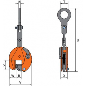 Pince de levage et de basculement verticale pour tôles et plaques en acier grande ouverture avec anneau de suspension dimensions