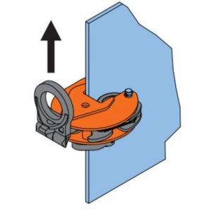 Pince de levage et de rotation pour tôles et plaques en acier grande ouverture avec anneau articulé utilisation