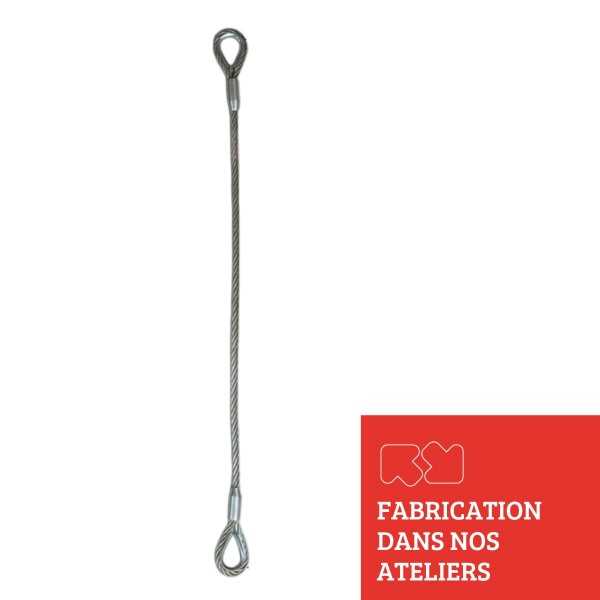 Elingue câble 1 brin à âme métallique avec 2 boucles cossées fabrication française Elingue câble 1 brin à âme métallique avec 2 boucles cossées fabrication française