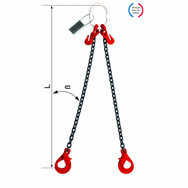 Élingue à Chaîne De Levage 4 Brins - Capacité 4T, Longueur 2m, Acier G80, Pour Grues Et Chantiers